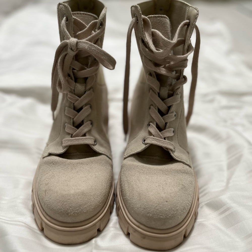 Women's Beige Lace-Up Boots worn once
